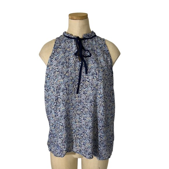 Antibes Blanc women's blouse women's M blue floral print sleeveless - Picture 1 of 9